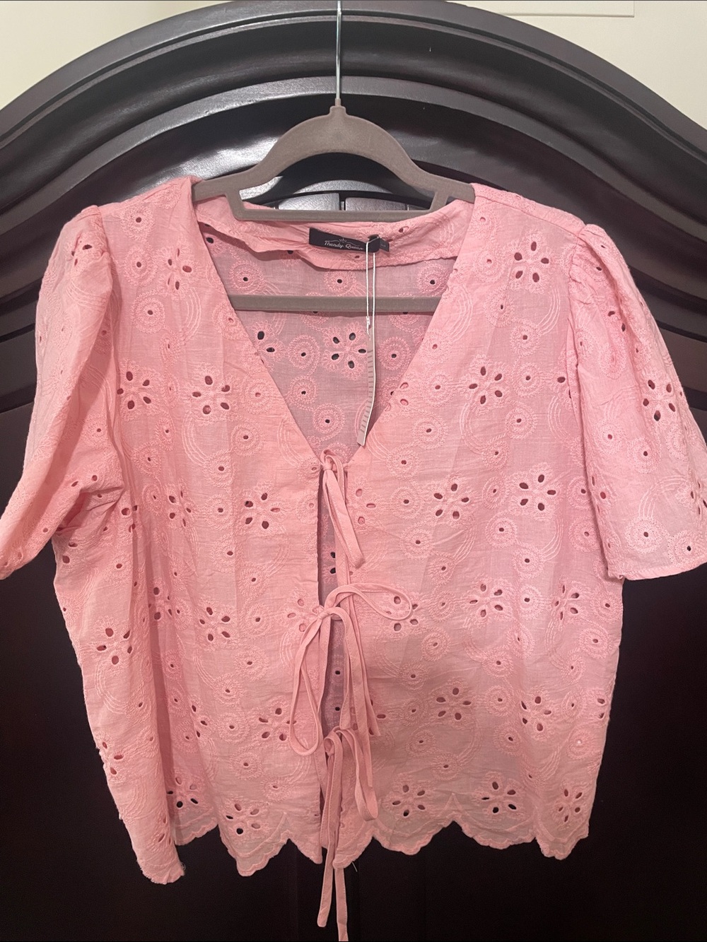Pink Eyelet Tie-Front Blouse